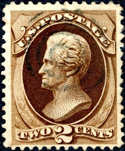 #157 – 1873 2c Jackson, brown. Used. F/VF. Crease