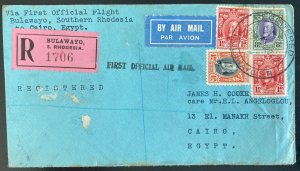 1932 Bulawayo Southern Rhodesia First Flight Cover To Cairo Egypt Imperial Airwa