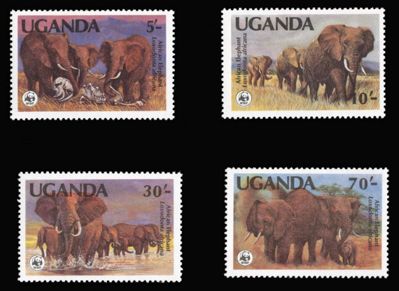 Uganda #371-374 Cat$18.10, 1983 World Wildlife Fund, complete set, never hinged