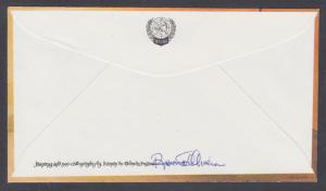 Ramon de Olivera, autographed UN 20c Space FDC bearing his art & calligraphy