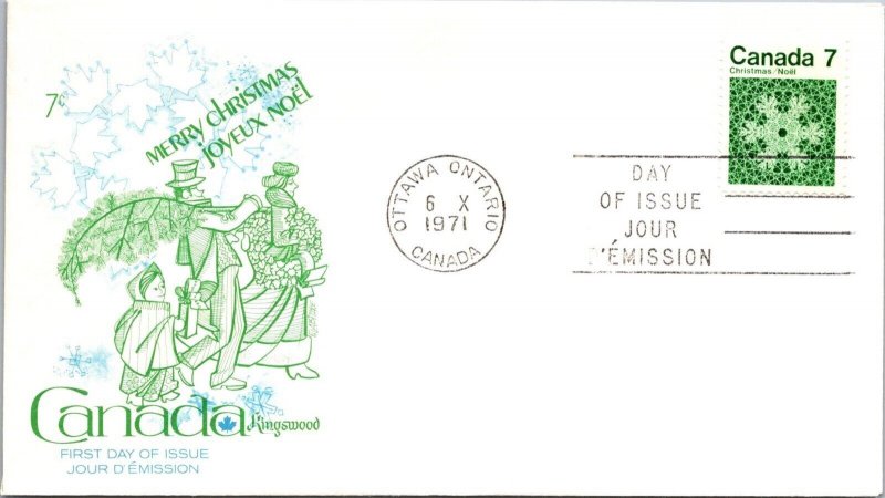 Canada 1971 FDC - Joyeux Noel / Green Kingswood - Ottawa, Ont - J9067