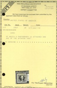 U.S. #115 USED WITH PF CERT