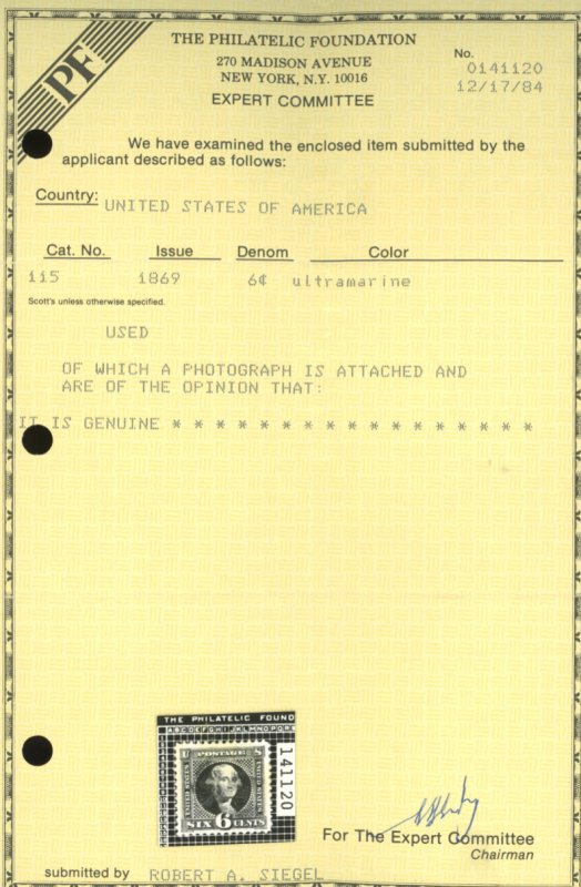 U.S. #115 USED WITH PF CERT