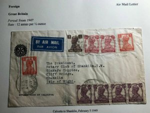 1949 Calcutta India Rotary Club Airmail Cover To Shanklin Isle Of Wight