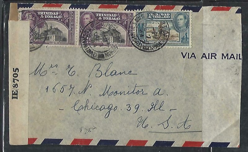 TRINIDAD & TOBAGO COVER (P3009B)1944 KGVI  12CX2+6C CENSOR A/M TO USA