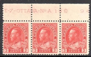 Canada Mint NH #109 - Strip of 3 With Inscription