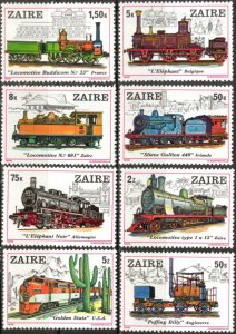 Zaire 1980 Trains Locomotives Set of 8 MNH