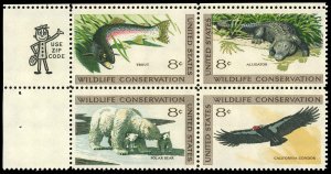 US Sc 1427-30 VF/MNH ZIP Block - 1971 8¢ Wildlife Conservation- See Descript.