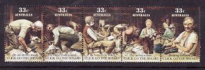 Australia-Sc#987A- id12-unused NH strip-Shearers' Union-Sheep-1986-