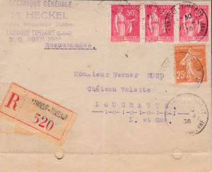 France 1936 Registered Commercial Folded Letter Sheet  VF