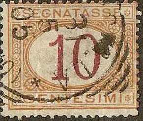 Italy - #J6 -used- 1870 - Numeral - 10c - SCV-$0.30