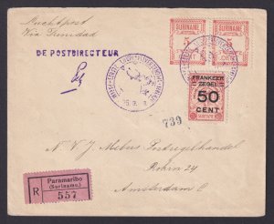 SURINAM 1929, Registered air mail cover st flight Paramaribo-New York-Amsterdam