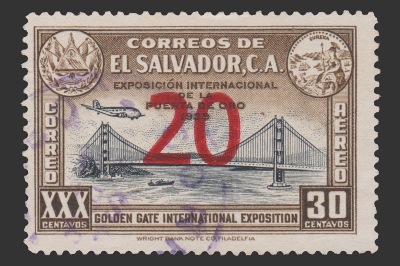 EL SALVADOR  STAMP 1943 SCOTT # C87. USED.