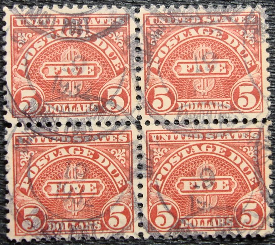 US Stamps Postage Due Sc #J77a Used Top Plate # Block of 8 Light