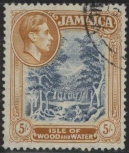 Jamaica 127 (used) 5sh woodland scene, ocher & blue, perf. 13 (1950)