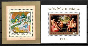 HUNGARY STAMPS 1970, 1971 ART 2 SOUV. SHEETS MNH