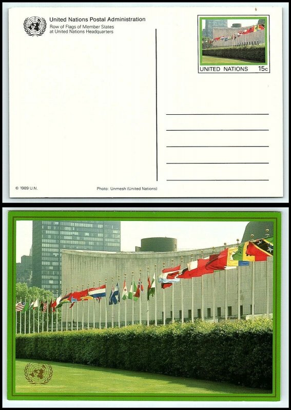 1989 UNITED NATIONS Postal Card - New York, Row of Flags 2, Unused T10 