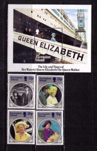 ASCENSION Sc# 372-376  MNH FVF  Set 4 + SS Queen Mother