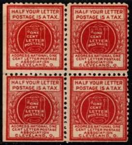 1913 US Poster Stamp NOCLPA Half Your Letter Postage Is A Tax Block/4 MNH