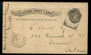 ?Nice strike Toronto, Squared Circle 1893 stationery post card Canada