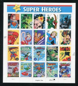 4084 DC Super Heroes Sheet of 20 39¢ Stamps MNH