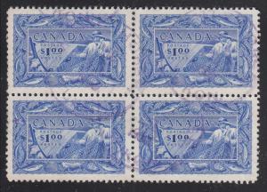 Canada 1951 used Sc 302 $1 Fisherman Block of 4