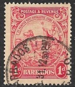 BARBADOS 1925-35 KGV 1d Carmine BADGE OF COLONY Issue Sc 167 VFU