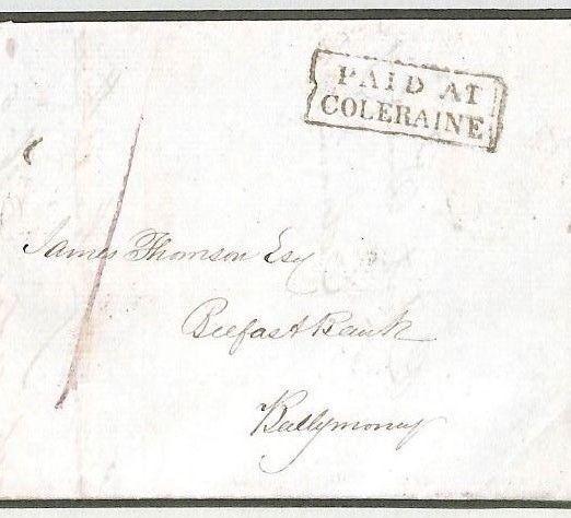 BD210 GB Ireland UPP Postmark Superb *PAID AT COLERAINE* Derry 1842 Cover BANK