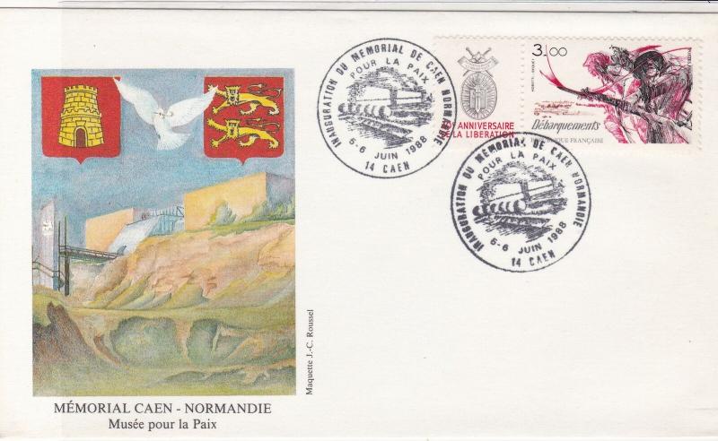 France ww2 Memorial Caen Normandie Double Cancel Stamps Cover ref R 19205