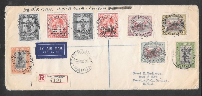 Papua New Guinea #C2-C4,94,115,117 Registered cover to U.S.A. MAR5/1936 (12841)