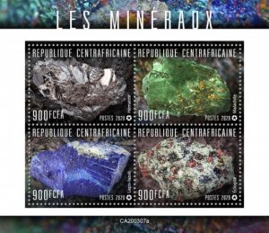 Central Africa - 2020 Minerals Hematite, Malachite - 4 Stamp Sheet - CA200307a