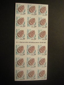 Scott 2491a, 29c Pine Cone, Pane of 18, #B9, MNH Booklet Beauty