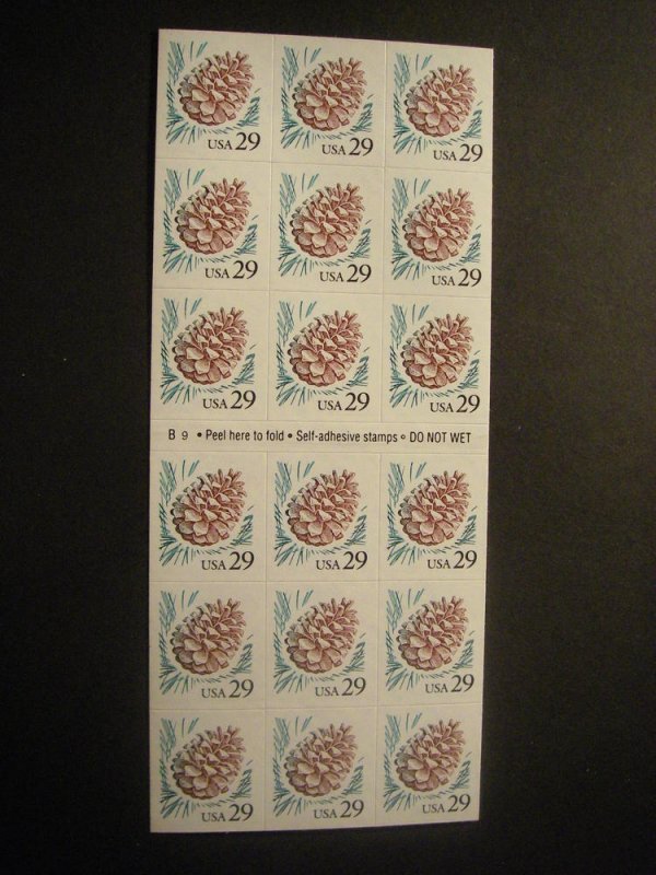 Scott 2491a, 29c Pine Cone, Pane of 18, #B9, MNH Booklet Beauty