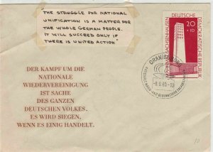 DDR 1960 Oranienburg Slogan Cancel Nat. Unification Message Stamp Cover Rf 35062