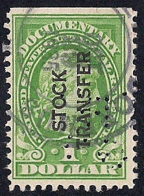 RD12 1 Dollar SUPER CANCEL Stock Transfer Stamp used F