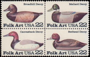 United States # 2141a, Complete Set, Block Of 4, 1985, Ducks, Sports, Never H...