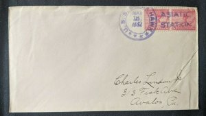 1932 USS Black Hawk Destroyer US Navy Cover Asiatic Station to Pennsylvania PA