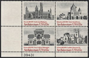 SC#1838-41 15¢ American Architecture Plate Block: LL #39431 (1980) MNH