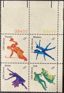 Scott #1749-1752 1978 13¢ American Dance MNH OG se-tenant plate block of 4