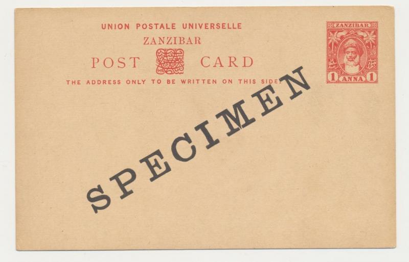 ZANZIBAR 1899 1a SPECIMEN CARD, VF UNUSED H&G#10 (SEE BELOW