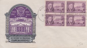 1945 3c Roosevelt Memorial B4  (Scott 932) Staehle UA FDC