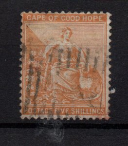 Cape of Good Hope 1871 5/- yellow orange SG31 fine used WS36484