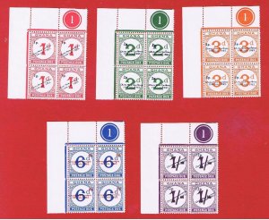 Ghana #J11-J15  MNH OG  blocks of 4   Postage Due  Free S/H