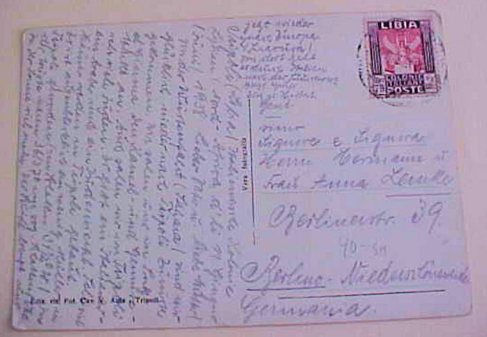 LIBYA  TRIPOLI 1938 TO GERMANY on PICTURE CARD