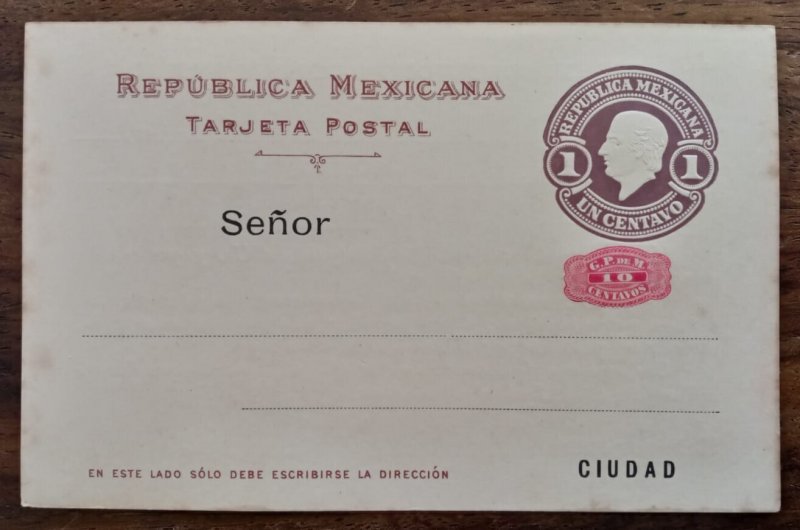 Stationary cover República Mexicana tarjeta postal 1c and 10c overprint as seen