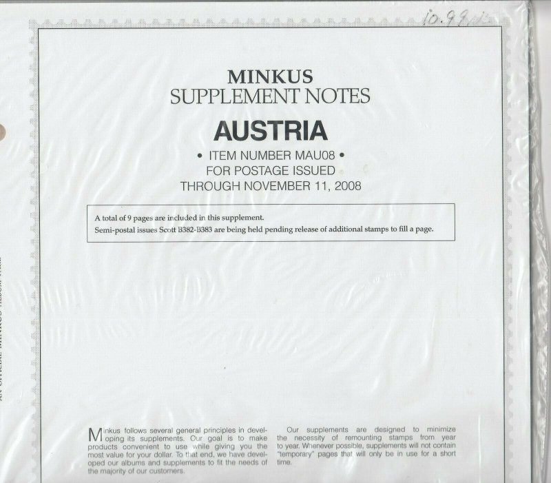 Minkus Album Supplement Austria Singles Issues Through Nov 2008