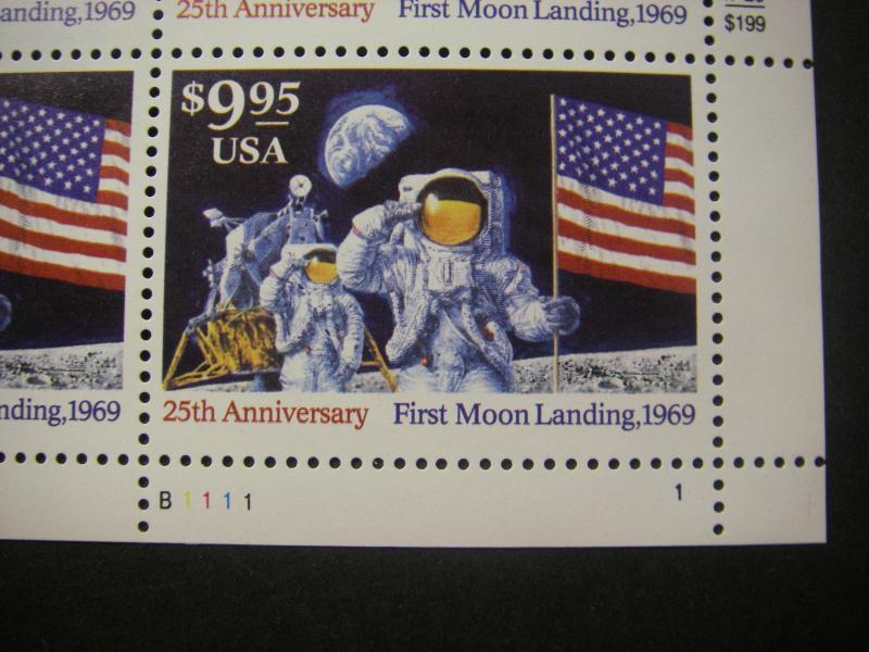 Scott 2842, $9.95 First Moon Landing, PB4 #B1111 1 LR, MNH Express Mail Beauty