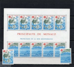 MONACO 1986 FISHING SHIPS SET OF 2 STAMPS & SHEET OF 10 STAMPS MNH