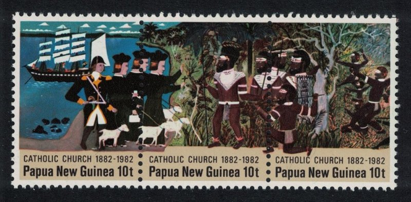 Papua NG Catholic Church strip of 3v 1982 MNH SC#570a SG#457-459 MI#452-454