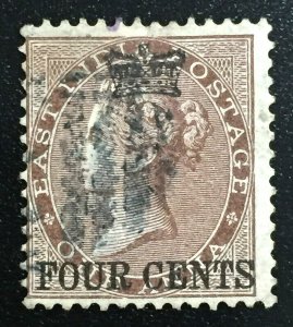 MALAYA Straits Settlements 1867 4c opt India QV 1a Fine USED SG#4 M4138